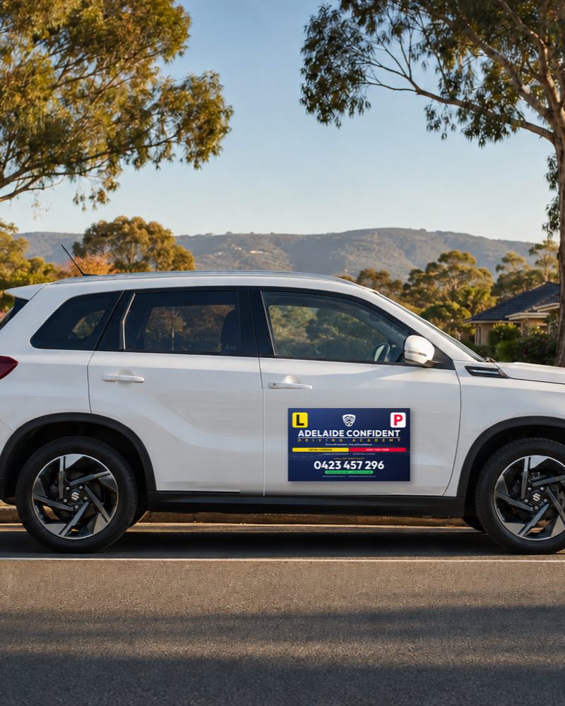 The Adelaide Confident Driving Academy training vehicle, a liveried Suzuki Vitara